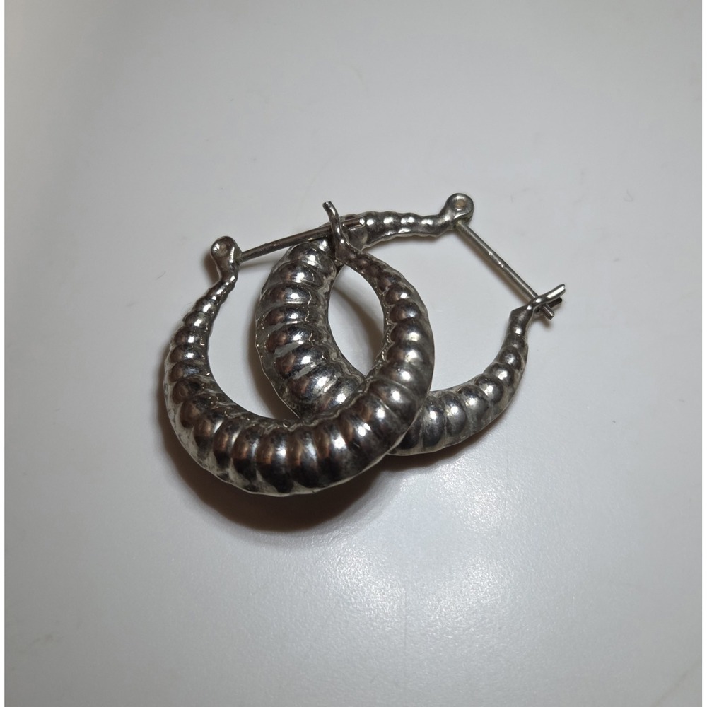 Vintage‎ Puffy Sterling Silver Door Knocker Hoop Earrings 25x23mm